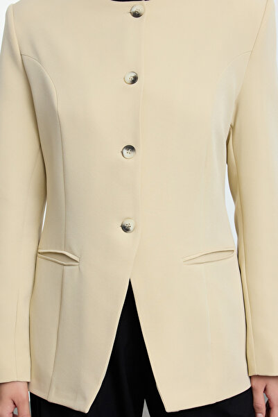 Trendyol Collection Stone Cycling Round Neck Woven Blazer Jacket Twoaw25Bc00009