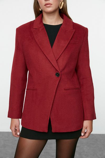 Trendyol Collection Burgunderfarbene Kaschmir-Blazerjacke TWOAW25BC00011