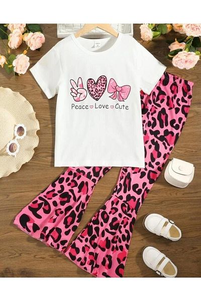 Pink Sky Παιδικό Peace Love Cute εμπριμέ χτενισμένο βαμβακερό μπλουζάκι