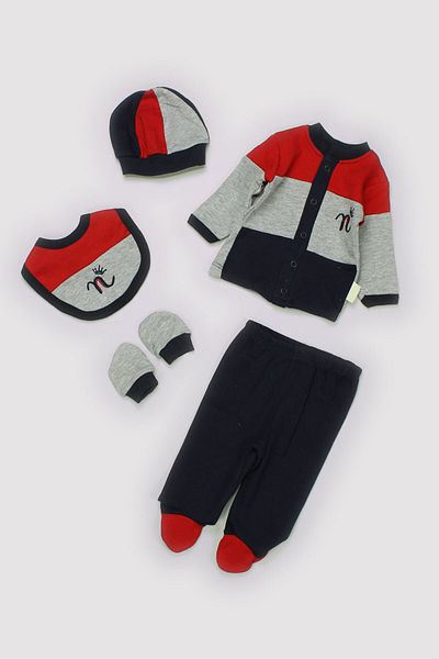 Peki 0-3 Months Baby Boy Nakis Set - 5-Piece Zibin Pants and Gloves Set 13689