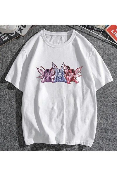 Pink Sky Φτερωτό μπλουζάκι για κορίτσια Λευκό Unisex Oversize