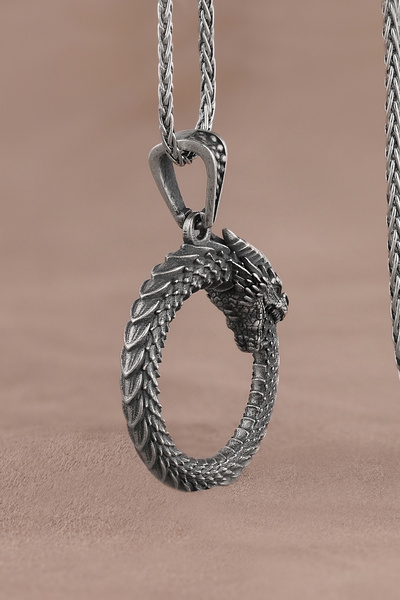 Savis Silver Ouroboros Ejderhası 925 Ayar Gümüş Kolye