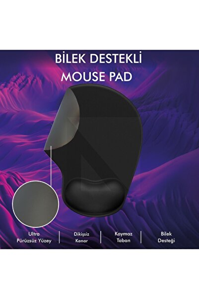 ACTIVE TEAM MP01 - Siyah Elips Bilek Destekli Mouse Pad | Konforlu, Kaymaz Ta...