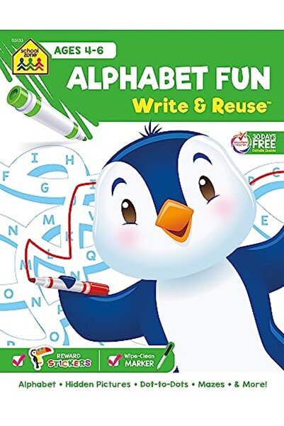 School Zone Publishing كتاب تدريبات كتابة وإعادة استخدام الأبجدية الممتعة