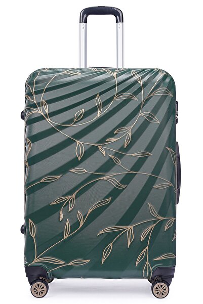 Wexta Wx-300 Yaprak Baskılı Yağ Yeşili Büyük & Kabin Boy 2'li Set Valiz / Seyahat Bavulu