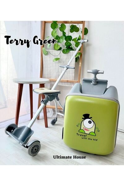 Heybee Luggages Çocuk Valizi Sevimli Canavar Oturulabilir Yeşil Seyahat Bavulu