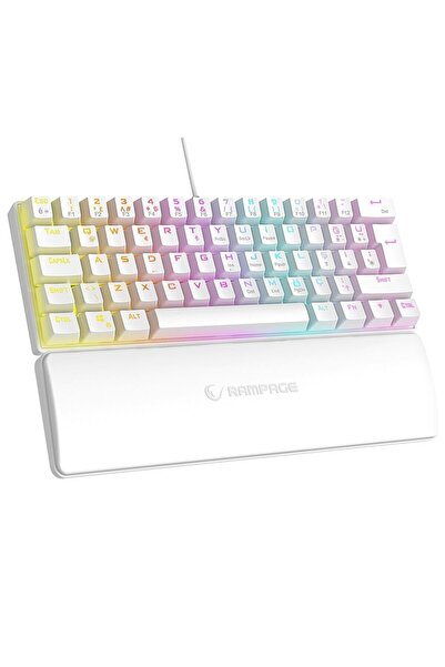 Rampage Ally K11 Beyaz 12 Işık Modlu Mekanik Bilek Destekli Blue Switch Gaming Oyuncu Klavye