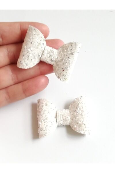 Toka Perisi 2'li Beyaz Luna Mini Fiyonk Klips Toka ( Yarım Kurdela Kaplı Meta...