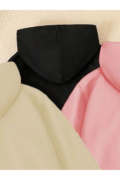 Baxia 3 Pack Children's Colifornia Printed Sweatshirt - Beige, Black, Pink Hoodie