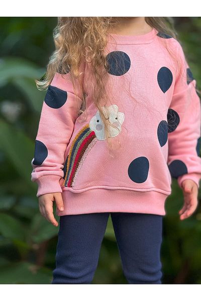 GÖKJOY BUTİK Premium Quality - 100% Cotton Fabric, Rainbow and Cloud Embroidered Girl's Tights Set