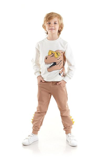 AHENGİM Boy's Dinosaur Printed Sweatshirt and Sweatpants Set 2 Pcs Ak2531