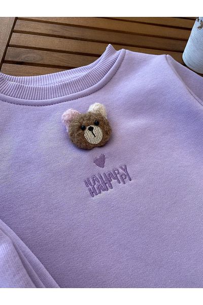 Baby Aden 3 - Girl's Embroidered Tracksuit Set, Yarn Woven, Teddy Bear and Ankle Elastic