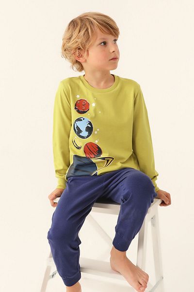 Rolypoly Planet Navy Blue Boy's Long Sleeve Pajama Set
