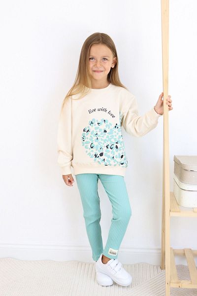e-çocuk Girl's Top and Bottom Set Floral Printed Corded 6787