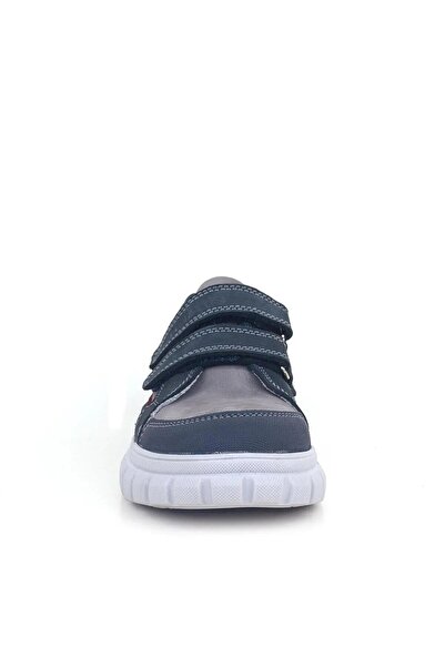 Rıdvan Çelik Navy Blue Genuine Leather Children's Sneakers - Velcro Casual School Shoes