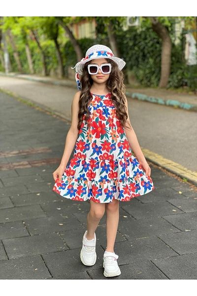 DUDOR KİDS Girl's Floral Hat Dress - Eid