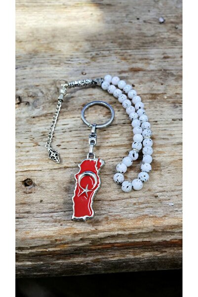Ayver Gift Glass Model Rosary and Turkish Flag Keychain Set of 33