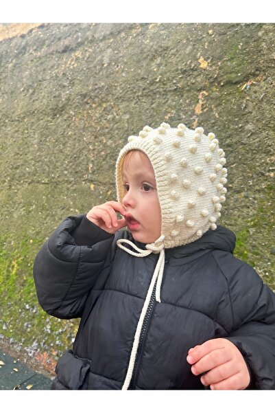 seraskids Popcorn ModEl Baby Bonnet - Ecru Hand Knitted Hat