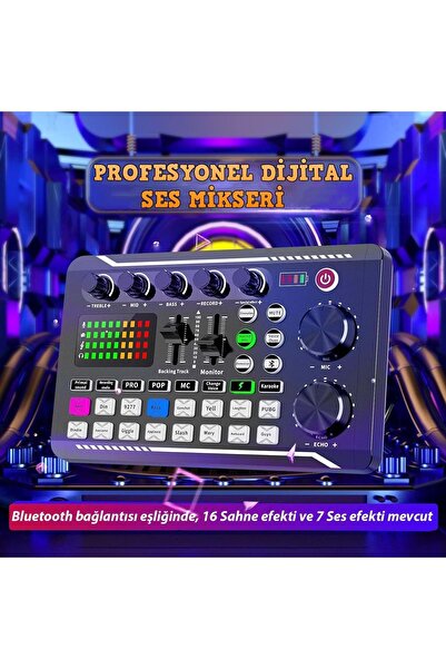 HyMark Stüdyo Ses Mikseri Şarjlı F998 Bluetooth DJ Canlı Yayın Kondenser Mikrofon Bağlantısı