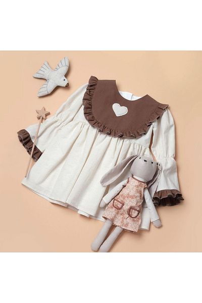 inMini Heart Flounce Vintage Dress - Girl, Long Sleeve, Bow
