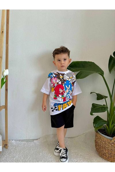 CANDA White Sonic Character Printed Summer Set - Top and Bottom Set