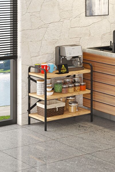 Cosargroup Dekoratif Metal Mutfak Rafı Malzeme Dolabı 3 Raflı Mikrodalga Fırın Rafı Çok Amaçlı Dolap