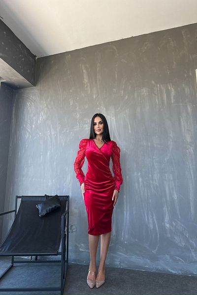 kamacibutik Rochie din catifea cu guler dublu cu detaliu din tul