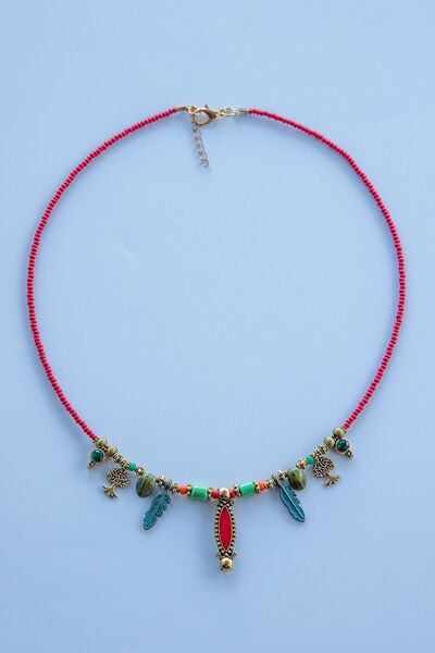 Lila Rosa Etnik Otantik Doğal Taşlı Kolye