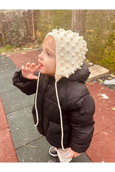 seraskids Popcorn ModEl Baby Bonnet - Ecru Hand Knitted Hat