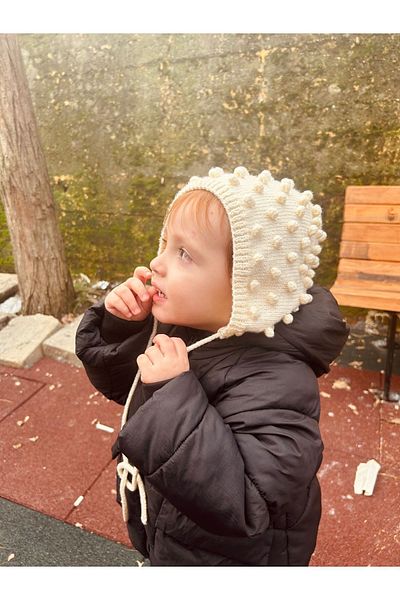 seraskids Popcorn ModEl Baby Bonnet - Ecru Hand Knitted Hat