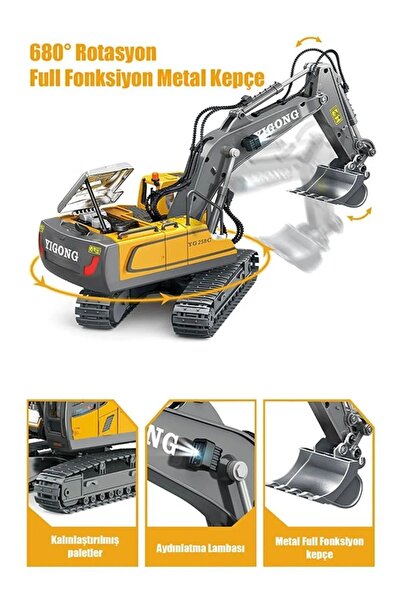 Gepettoys Uzaktan Kumandalı Full Fonksiyon Metal Hareketli EXCAVATOR 2.4ghz  İş Makinesi EXCAVATOR