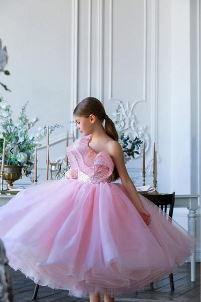 By Feyza Kids Collection Single Sleeve Sequin Girl's Evening Dress