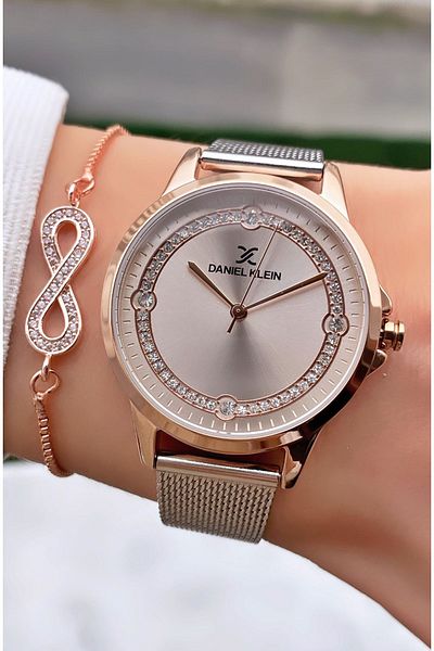 Daniel Klein Silver Women's Wristwatch and Bracelet Gift