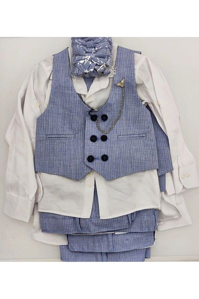 Terry Tuxedo Striped Suit for Boy - Bow Tie Chain with Vest
