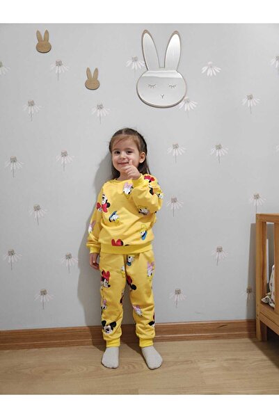 ruhaay Set cu mâneci lungi cu imprimeu galben, cu fund dublu, 2-8 ani