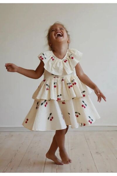 Generic Brand Cherry Patterned Muslin Fabric Girl's Dress