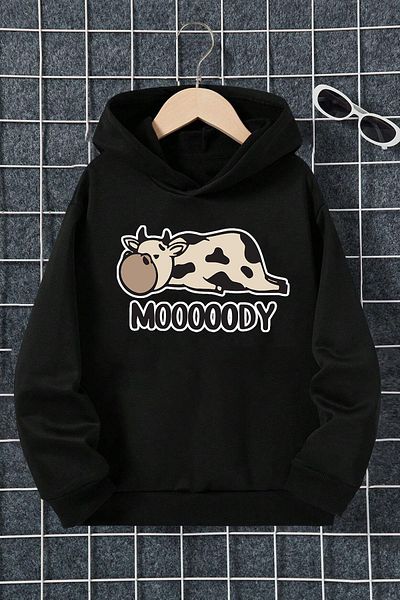 uyguntarz Удобен суичър с принт Mooooody за момчета и момичета