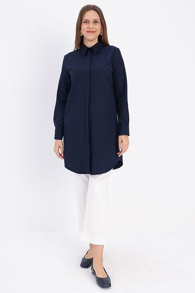ALLDAY Navy Blue Basic Hidden Placket Shirt Tunic