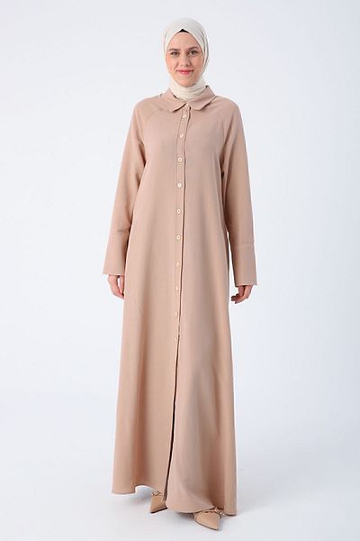 ALLDAY Dunkelbeige Leinen-Abaya mit Raglanärmeln
