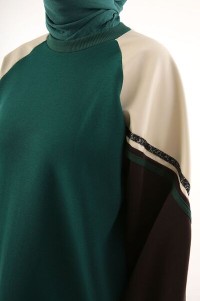 ALLDAY Σμαραγδένιο επένδυση fleece Δερμάτινο φούτερ με συνδυασμός υφασμάτων ρίγες