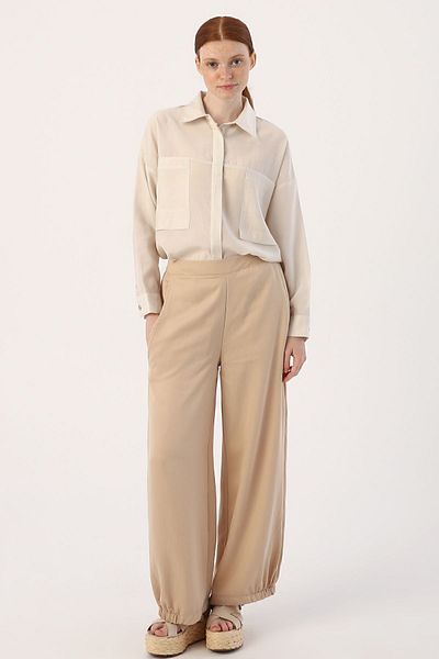 ALLDAY Beige Large Pocketed Natural Fabric Trousers