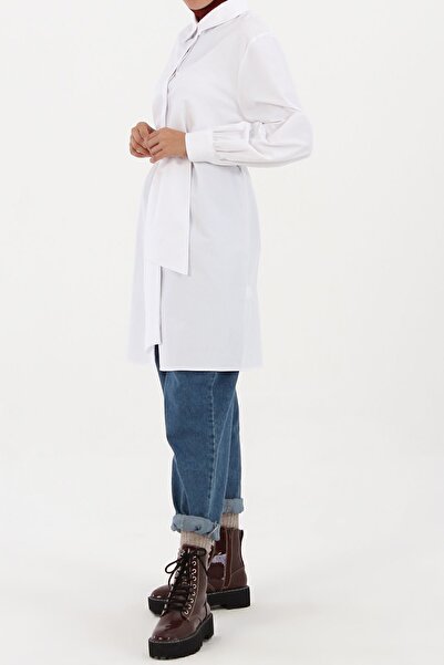 ALLDAY Fehér ballon ujjú öv részletes ing tunika