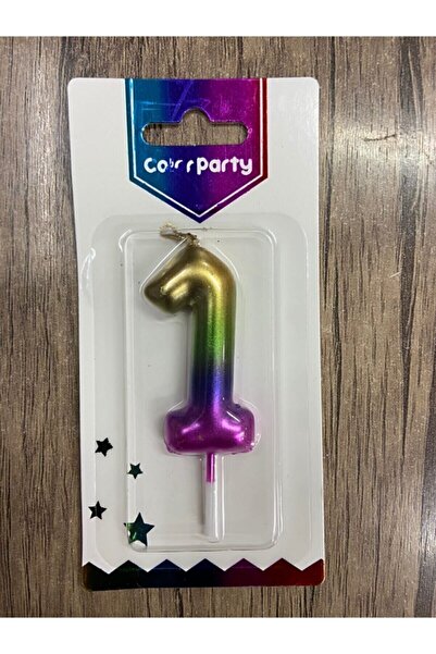 parti sürprizi Metalik Gökkuşağı 1 Rakam Mum 7 Cm