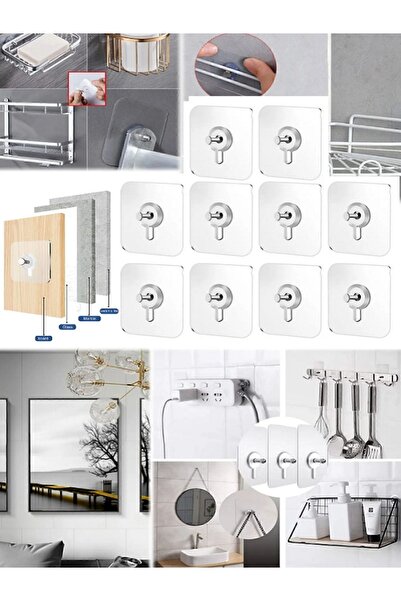 Blue Home Lıght 10 Adet Duvar Delmeden Zarar Vermeden Yapışkanlı Askılık Çivi Şeffaf Güçlü Iz Bırakmaz Tablo Yapışan