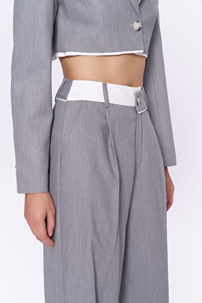 Quzu Сірі широкі штани Match - з підкосами