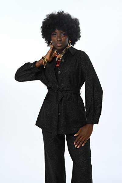 Orfeo Negro KADIN ÇİFT CEPLİ SİMLİ KUŞAKLI GÖMLEK