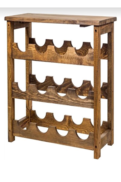 w & s Woodysharky Ahşap 3 Katlı Şaraplık Rustik