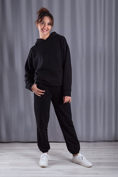 GiyimAdaButik Unisex Μαύρο Oversize Χοντρό Puffed Σετ φόρμας - Συνδυασμός Lover
