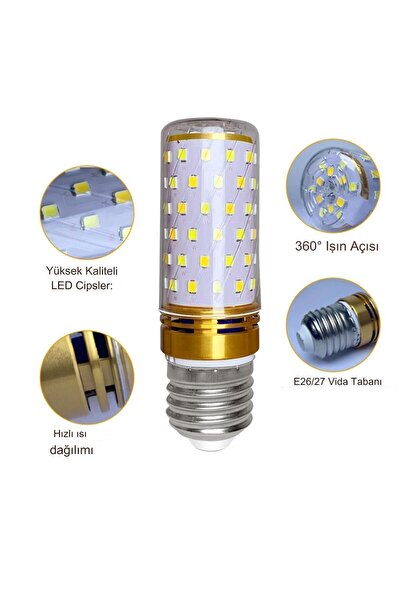 Genel Markalar Alvina E27 Duylu 16w 2700k ~ 6500k 1000-1999 Lümen Beyaz/sarı/günışığı Renk Mısır Led Ampul