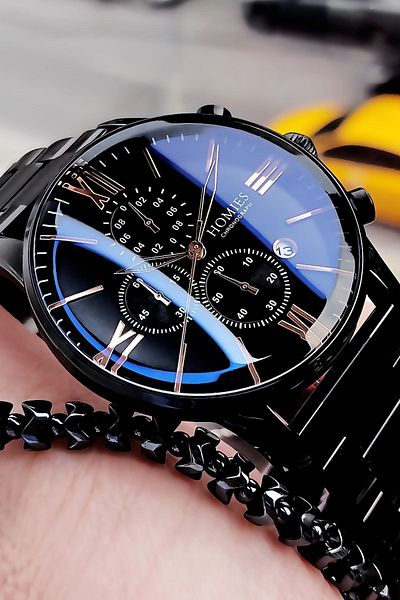 Homies Men's Wristwatch 3 Atm Waterproof Black Color Steel Cord Natural Stone Bracelet Hme2045c3